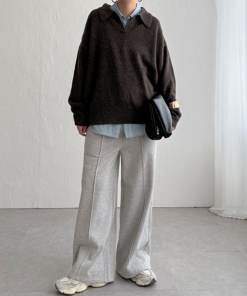 LBC（エルビーシー）の「裏起毛センタータックイージーパンツ（スウェットパンツ・レディース・グレー/アイボリー/ブラック/ダークブラウン・L/M）」の4枚目の写真