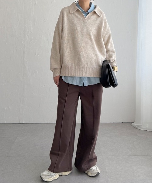 LBC（エルビーシー）の「裏起毛センタータックイージーパンツ（スウェットパンツ・レディース・グレー/アイボリー/ブラック/ダークブラウン・L/M）」の5枚目の写真