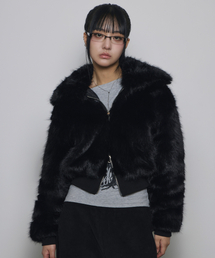 SLEEKGLOW（スリック グロウ）の「フラッフィファー クロップツーウェイジャケット[ブラック]（ムートンコート）」