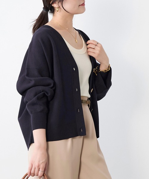 MICA&DEAL（マイカ＆ディール）の「ミラノリブショートカーディガン（ニット/セーター・レディース・ダークネイビー/ライトグレー/ピンク・FREE）」の5枚目の写真