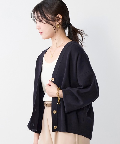 MICA&DEAL（マイカ＆ディール）の「ミラノリブショートカーディガン（ニット/セーター・レディース・ダークネイビー/ライトグレー/ピンク・FREE）」の4枚目の写真