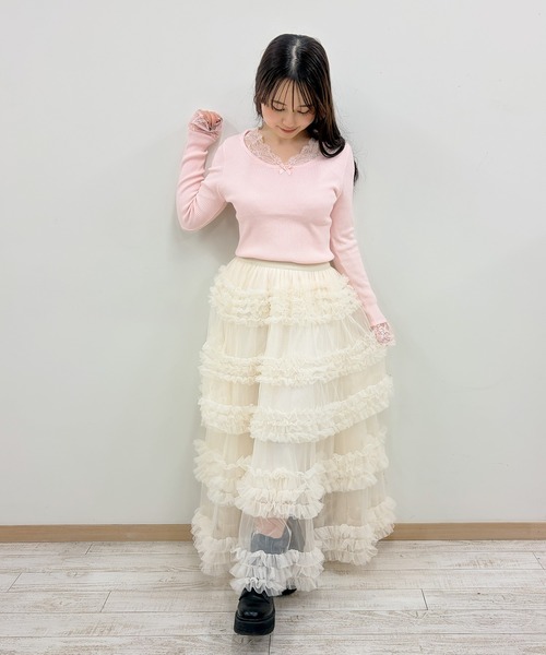 frunco(フランコ)の「【ZOZOTOWN限定】レース付きクルーネックリブニット(ニット/セーター・レディース・ホワイト/ピンク/ブラック/イエロー・FREE)」の8枚目の写真
