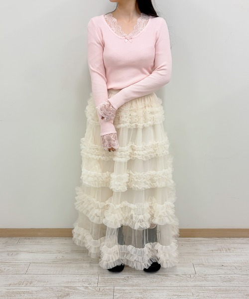 frunco(フランコ)の「【ZOZOTOWN限定】レース付きクルーネックリブニット(ニット/セーター・レディース・ホワイト/ピンク/ブラック/イエロー・FREE)」の7枚目の写真