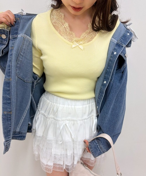 frunco(フランコ)の「【ZOZOTOWN限定】レース付きクルーネックリブニット(ニット/セーター・レディース・ホワイト/ピンク/ブラック/イエロー・FREE)」の12枚目の写真