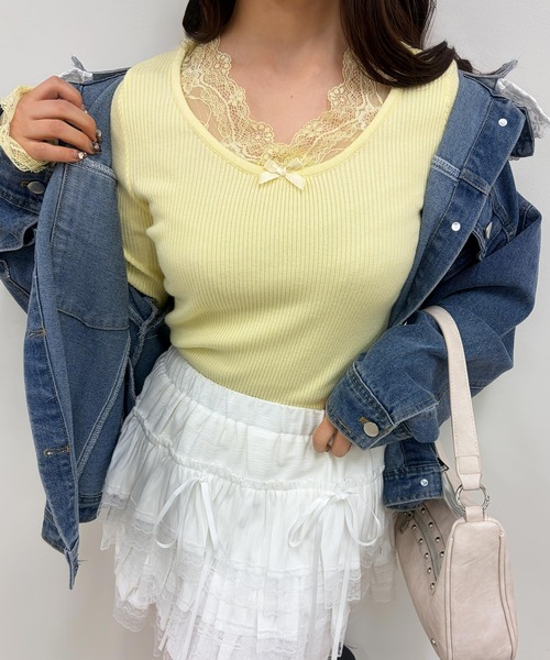 frunco(フランコ)の「【ZOZOTOWN限定】レース付きクルーネックリブニット(ニット/セーター・レディース・ホワイト/ピンク/ブラック/イエロー・FREE)」の13枚目の写真