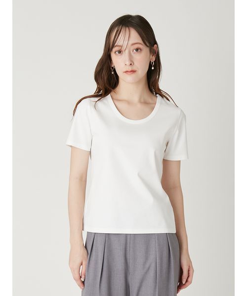 FRAY I.D(フレイアイディー)の「ラウンドネックTシャツ/接触冷感(Tシャツ/カットソー・レディース・ブラック/イエロー/ネイビー/ホワイト・F)」の16枚目の写真