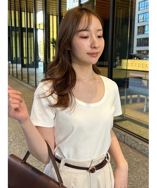 FRAY I.D(フレイアイディー)の「ラウンドネックTシャツ/接触冷感(Tシャツ/カットソー・レディース・ブラック/イエロー/ネイビー/ホワイト・F)」の1枚目の写真