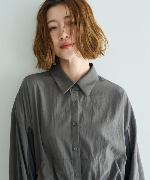 Editt by YECCA VECCA(エディットバイイェッカヴェッカ)の「シアーMIXドロストデザインシャツワンピース(シャツワンピース・レディース・ベージュ/ストライプ/カーキ・FREE)」の17枚目の写真