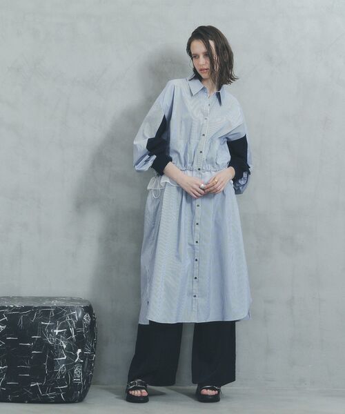 Editt by YECCA VECCA（エディットバイイェッカヴェッカ）の「シアーMIXドロストデザインシャツワンピース（シャツワンピース・レディース・ベージュ/ストライプ/カーキ・FREE）」の22枚目の写真