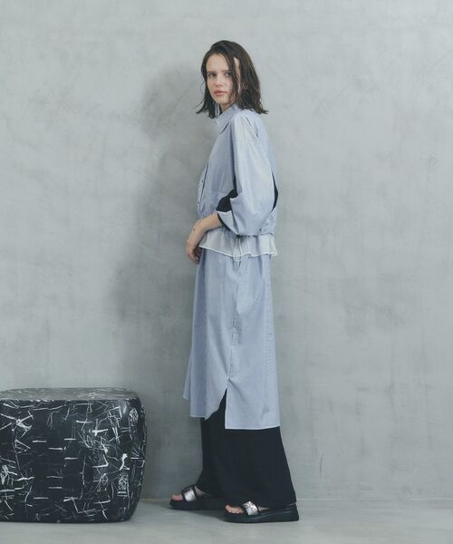 Editt by YECCA VECCA（エディットバイイェッカヴェッカ）の「シアーMIXドロストデザインシャツワンピース（シャツワンピース・レディース・ベージュ/ストライプ/カーキ・FREE）」の21枚目の写真