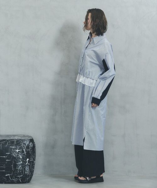 Editt by YECCA VECCA（エディットバイイェッカヴェッカ）の「シアーMIXドロストデザインシャツワンピース（シャツワンピース・レディース・ベージュ/ストライプ/カーキ・FREE）」の20枚目の写真