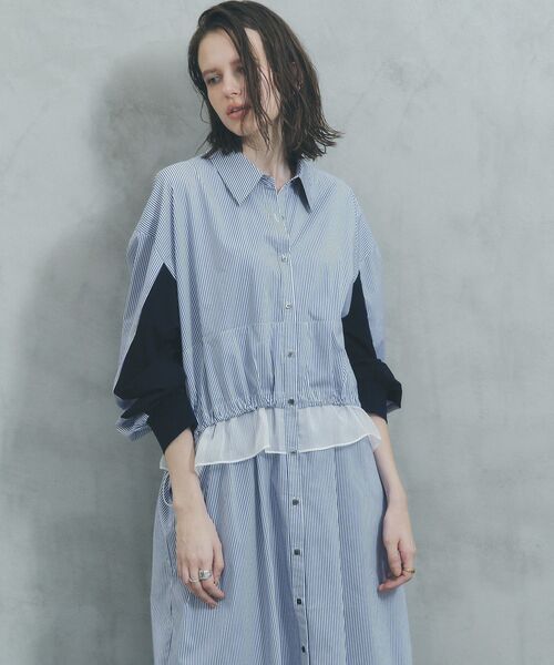 Editt by YECCA VECCA（エディットバイイェッカヴェッカ）の「シアーMIXドロストデザインシャツワンピース（シャツワンピース・レディース・ベージュ/ストライプ/カーキ・FREE）」の19枚目の写真