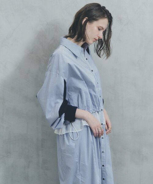 Editt by YECCA VECCA（エディットバイイェッカヴェッカ）の「シアーMIXドロストデザインシャツワンピース（シャツワンピース・レディース・ベージュ/ストライプ/カーキ・FREE）」の18枚目の写真
