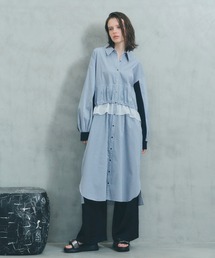 Editt by YECCA VECCA（エディットバイイェッカヴェッカ）の「シアーMIXドロストデザインシャツワンピース（シャツワンピース）」