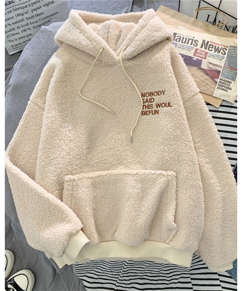 CHEER(チアー)の「胸刺しゅうボアルーズパーカー(パーカー・レディース・ブルー/アイボリー/ブラック/ピンク/ホワイト・M)」の7枚目の写真