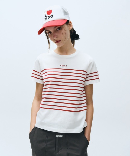 MARITHE + FRANCOIS GIRBAUD(マリテフランソワジルボー)の「W STRIPE TEE(Tシャツ/カットソー・レディース・ホワイト×レッド/ホワイト・MEDIUM/SMALL)」の1枚目の写真
