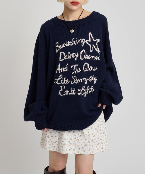 w closet（ダブルクローゼット）の「メッセージニット（ニット/セーター・レディース・アイボリー/ピンク/ネイビー/イエロー・FREE）」の3枚目の写真