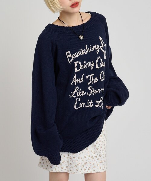 w closet（ダブルクローゼット）の「メッセージニット（ニット/セーター・レディース・アイボリー/ピンク/ネイビー/イエロー・FREE）」の5枚目の写真