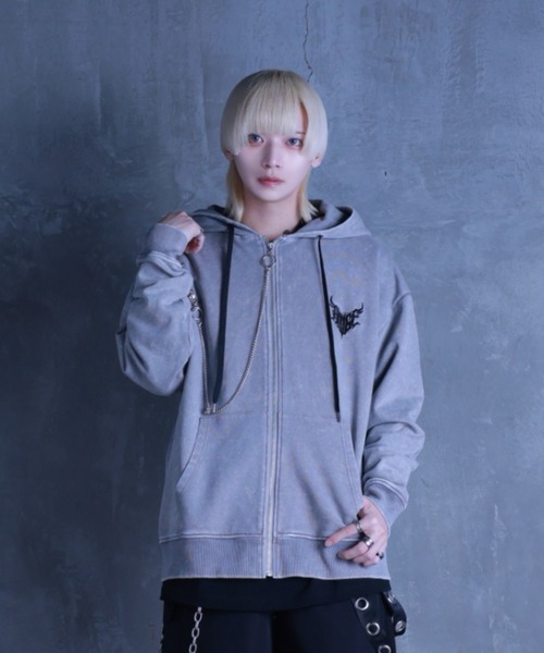 Amilige（アミリージュ）の「クロスプリントZIPパーカー（パーカー・レディース・ブラック/グレー・FREE）」の2枚目の写真