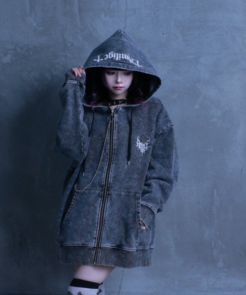 Amilige（アミリージュ）の「クロスプリントZIPパーカー（パーカー・レディース・ブラック/グレー・FREE）」の8枚目の写真