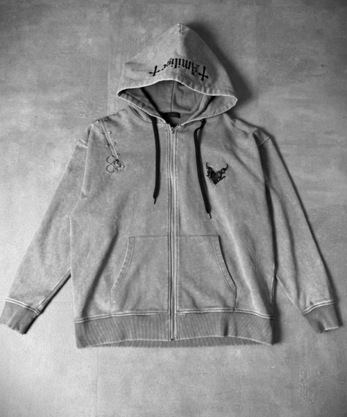 Amilige（アミリージュ）の「クロスプリントZIPパーカー（パーカー・レディース・ブラック/グレー・FREE）」の14枚目の写真