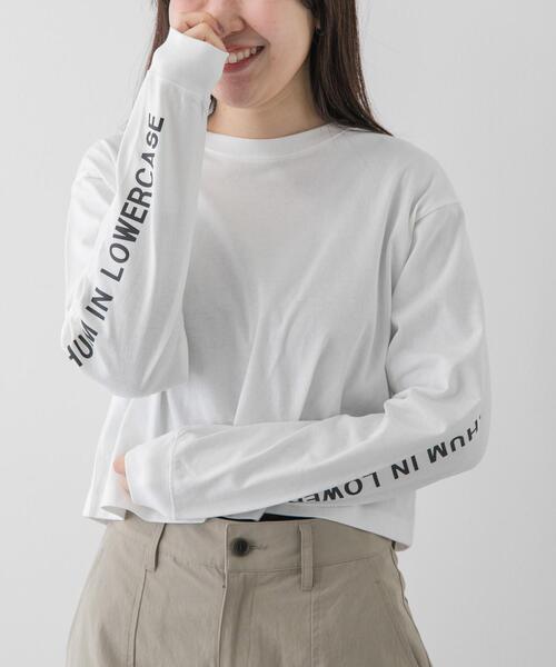 FORK&SPOON(フォークアンドスプーン)の「FORK&SPOON スリーブロゴクロップドTシャツ(Tシャツ/カットソー・レディース・オフホワイト/イエロー系その他・1)」の1枚目の写真