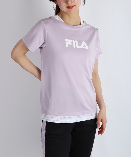 【新品】FILA レイヤードTシャツ XLサイズ レディース 白 FILA / フィラ レディース 接触冷感 UVカット 吸水速乾 フェイク