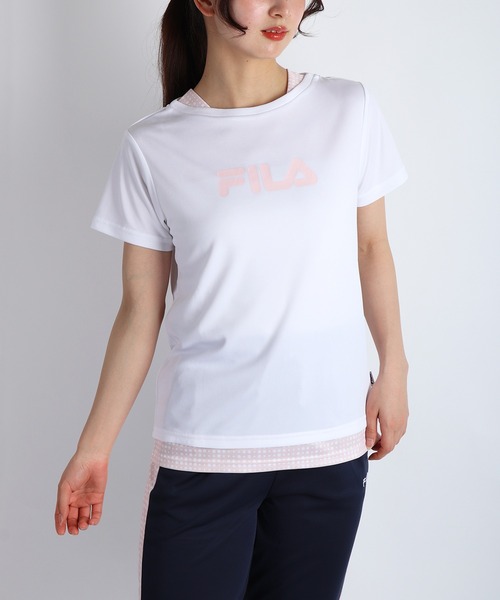 【新品】FILA レイヤードTシャツ XLサイズ レディース 白 FILA / フィラ レディース 接触冷感 UVカット 吸水速乾 フェイク