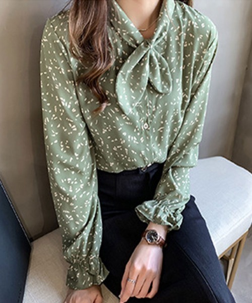 SallyLunn(サリーラン)の「蝶結びプリントシャツ(シャツ/ブラウス・レディース・グリーン/ブラック・LARGE/MEDIUM)」の16枚目の写真