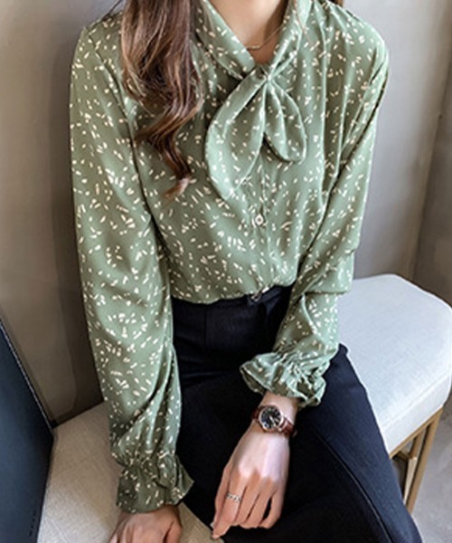 SallyLunn(サリーラン)の「蝶結びプリントシャツ(シャツ/ブラウス・レディース・グリーン/ブラック・LARGE/MEDIUM)」の17枚目の写真