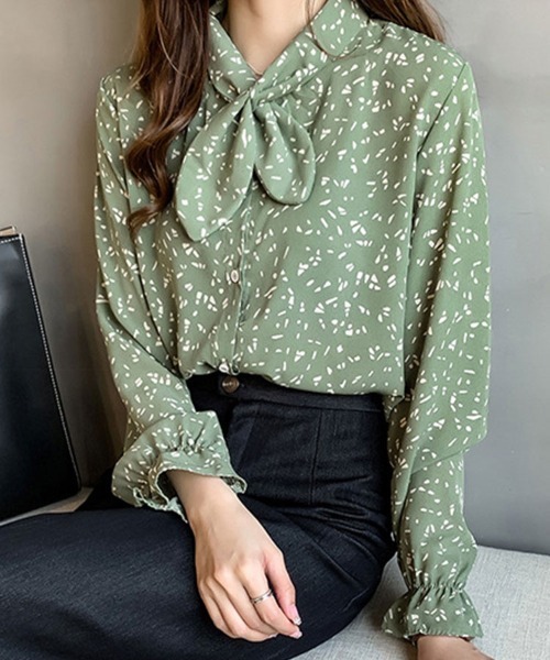 SallyLunn(サリーラン)の「蝶結びプリントシャツ(シャツ/ブラウス・レディース・グリーン/ブラック・LARGE/MEDIUM)」の19枚目の写真