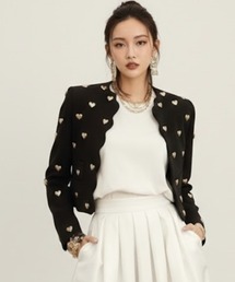 Lana821（ラナハニー）の「ハートモチーフ ウェーブカットジャケット（ノーカラージャケット）」
