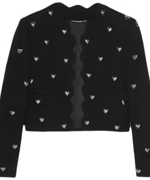 Lana821（ラナハニー）の「ハートモチーフ ウェーブカットジャケット（ノーカラージャケット・レディース・ブラック・S/M/L）」の5枚目の写真