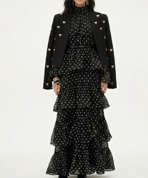 Lana821（ラナハニー）の「ハートモチーフ ウェーブカットジャケット（ノーカラージャケット・レディース・ブラック・S/M/L）」の17枚目の写真