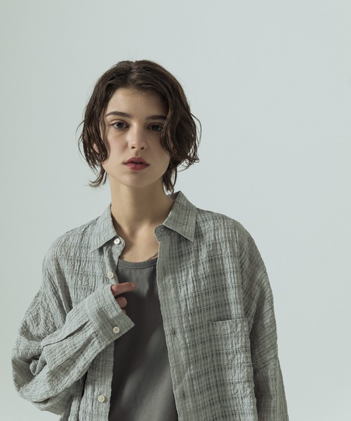 SLICK(スリック)の「【SLICK/スリック】Sheer Check Dolman Sleeve Shirt/シアーチェック ドルマンスリーブ シャツ / オーバーサイズ/レギュラーカラーシャツ(シャツ/ブラウス・メンズ・ブラック/ライトグレー/スミクロ・1/2/3)」の3枚目の写真