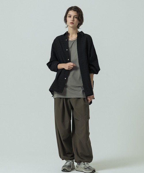 SLICK(スリック)の「【SLICK/スリック】Sheer Check Dolman Sleeve Shirt/シアーチェック ドルマンスリーブ シャツ / オーバーサイズ/レギュラーカラーシャツ(シャツ/ブラウス・メンズ・ブラック/ライトグレー/スミクロ・1/2/3)」の7枚目の写真