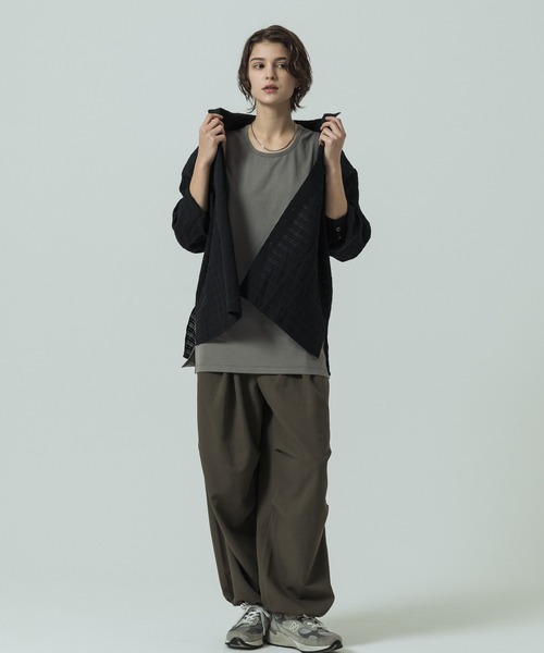 SLICK(スリック)の「【SLICK/スリック】Sheer Check Dolman Sleeve Shirt/シアーチェック ドルマンスリーブ シャツ / オーバーサイズ/レギュラーカラーシャツ(シャツ/ブラウス・メンズ・ブラック/ライトグレー/スミクロ・1/2/3)」の8枚目の写真