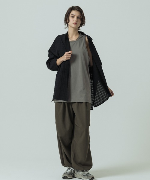 SLICK(スリック)の「【SLICK/スリック】Sheer Check Dolman Sleeve Shirt/シアーチェック ドルマンスリーブ シャツ / オーバーサイズ/レギュラーカラーシャツ(シャツ/ブラウス・メンズ・ブラック/ライトグレー/スミクロ・1/2/3)」の9枚目の写真