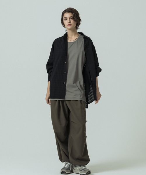 SLICK(スリック)の「【SLICK/スリック】Sheer Check Dolman Sleeve Shirt/シアーチェック ドルマンスリーブ シャツ / オーバーサイズ/レギュラーカラーシャツ(シャツ/ブラウス・メンズ・ブラック/ライトグレー/スミクロ・1/2/3)」の10枚目の写真