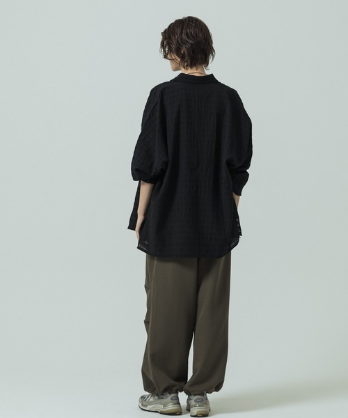 SLICK(スリック)の「【SLICK/スリック】Sheer Check Dolman Sleeve Shirt/シアーチェック ドルマンスリーブ シャツ / オーバーサイズ/レギュラーカラーシャツ(シャツ/ブラウス・メンズ・ブラック/ライトグレー/スミクロ・1/2/3)」の12枚目の写真