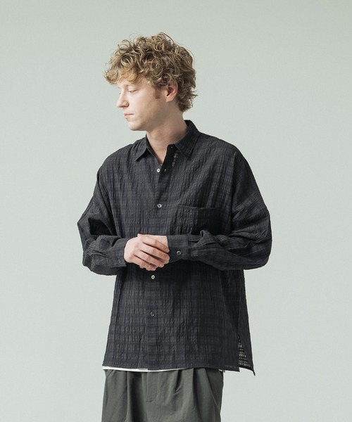 SLICK(スリック)の「【SLICK/スリック】Sheer Check Dolman Sleeve Shirt/シアーチェック ドルマンスリーブ シャツ / オーバーサイズ/レギュラーカラーシャツ(シャツ/ブラウス・メンズ・ブラック/ライトグレー/スミクロ・1/2/3)」の14枚目の写真