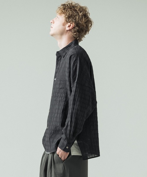 SLICK(スリック)の「【SLICK/スリック】Sheer Check Dolman Sleeve Shirt/シアーチェック ドルマンスリーブ シャツ / オーバーサイズ/レギュラーカラーシャツ(シャツ/ブラウス・メンズ・ブラック/ライトグレー/スミクロ・1/2/3)」の15枚目の写真