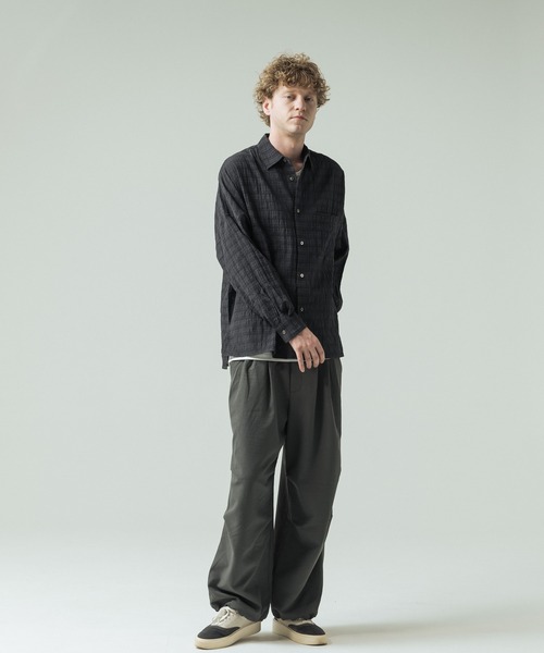 SLICK(スリック)の「【SLICK/スリック】Sheer Check Dolman Sleeve Shirt/シアーチェック ドルマンスリーブ シャツ / オーバーサイズ/レギュラーカラーシャツ(シャツ/ブラウス・メンズ・ブラック/ライトグレー/スミクロ・1/2/3)」の21枚目の写真