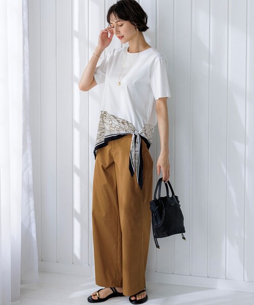 23区 L（ニジュウサンクオオキイサイズ）の「スカーフコンビジャージー ウエストデザイン カットソー（Tシャツ/カットソー・レディース・ホワイト系5/ブラック系5/ダークブラウン系5・46/44/48）」の11枚目の写真