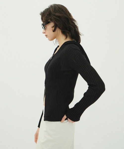 CLANE（クラネ）の「SHEER HOODED KNIT CARDIGAN（パーカー・レディース・アイボリー/サックスブルー・1/2）」の20枚目の写真