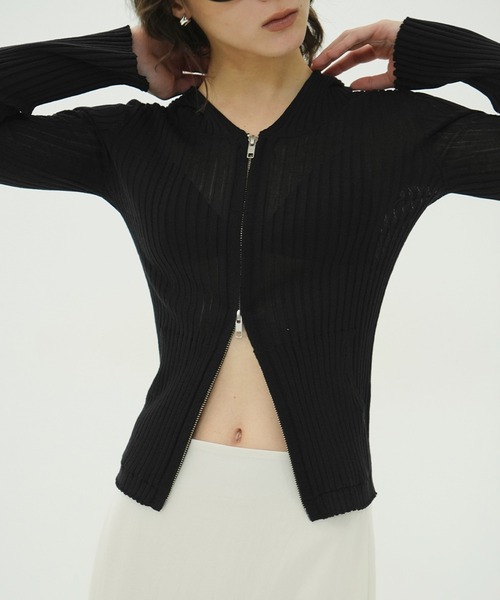 CLANE（クラネ）の「SHEER HOODED KNIT CARDIGAN（パーカー・レディース・アイボリー/サックスブルー・1/2）」の22枚目の写真