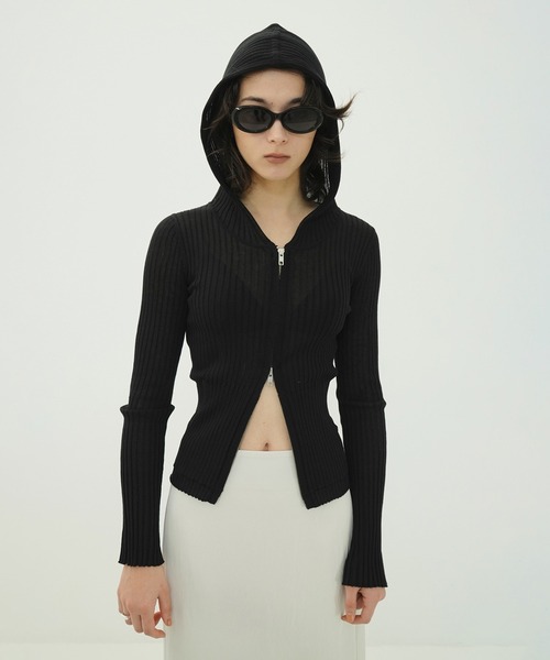 CLANE（クラネ）の「SHEER HOODED KNIT CARDIGAN（パーカー・レディース・アイボリー/サックスブルー・1/2）」の17枚目の写真