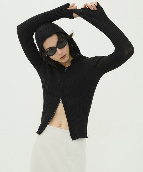 CLANE（クラネ）の「SHEER HOODED KNIT CARDIGAN（パーカー・レディース・アイボリー/サックスブルー・1/2）」の18枚目の写真