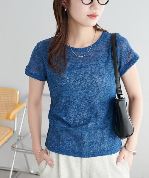 DISCOAT(ディスコート)の「【WEB限定】シアーワッフルクルーネックコンパクトTシャツ(Tシャツ/カットソー・レディース・ネイビー/グレイッシュベージュ/アイボリー/ミント・MEDIUM)」の1枚目の写真