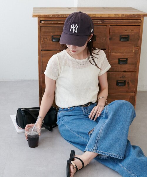 DISCOAT(ディスコート)の「【WEB限定】シアーワッフルクルーネックコンパクトTシャツ(Tシャツ/カットソー・レディース・ネイビー/グレイッシュベージュ/アイボリー/ミント・MEDIUM)」の10枚目の写真